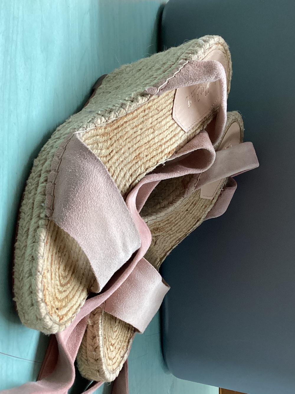 Loeffler Randall Powder Blush Suede Espadrille Platform Sandals with Wrap Ties
